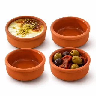vienberg Natur Tonschalen 4tlg. Set Terrakotta, Ø 8cm, 80ml Ton Dipschale | Handgefertigt aus Ton, backofen-, mikrowellen- & spülmaschinenfest, ideal für Mezze, Tapas, Oliven, Hummus & Dips