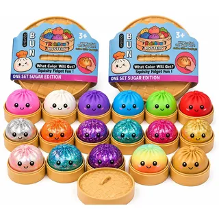 Mystery Dumpling XXL Squishy ca. 9,5 cm in Bambus Box 1er 3er 4er 6er Set Glitzer oder Matt zufällige Farbe Squeeze Toy Anti Stress Knetball Baozi Mochi Geschenk Idee