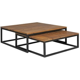 Wohnling Couchtisch WL5.054 (AKOLA 2-teilig Sheesham Massivholz 75x75x27 cm), Design Wohnzimmertisch Holz Tisch mit Metallbeinen weiß