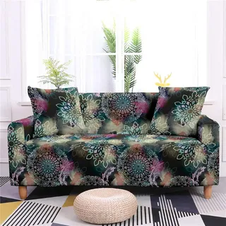 ZAHHYG Sofa Überzug Schwarzes Mandala Sofaüberwurf Sofabezug Stretchy Couchbezug Sofa Bezug Ecksofa Überwurf Sofabezüge Antirutsch Sofahusse Jacquard Sofaüberzug 3 Places (190cm-230cm)