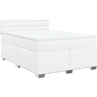 vidaXL Boxspringbett mit Matratze Weiß 160x200 cm Kunstleder