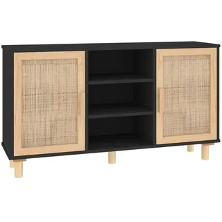 vidaXL Sideboard Schwarz 105x30x60 cm Massivholz Kiefer Natur-Rattan