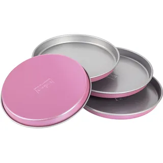 Zenker creative studio Schichtkuchenblech Set, runde Backformen, Backbleche mit Antihaftbeschichtung, Kuchenform: Ø180mmx18mm, kreatives Backen (Farbe: rosa, silber), Menge: 4 Stück
