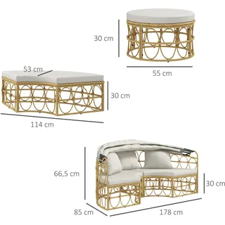 Sonneninsel, 4-teilig, Ausziehbares Dach, 5 Kissen, Rattanoptik, 178b X 85t X 66,5h Cm, Beige