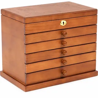 TaNeHaKi 6 Schichten Schmuckkästchen Holz Damen mit Spiegel Frei Kombinierbar Samt-Stoff Schmuckkoffer Schmuckschatulle für Ringe Ohrringe abschließbar Jewelry Box