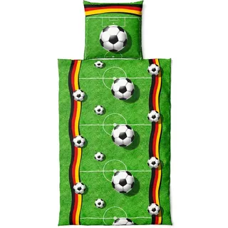 Vertriebsarena Bettgarnitur Fußball Grün 135 x 200 cm + 80 x 80 cm