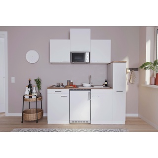 Küchenzeile Economy m. Geräten 180 cm Weiß/Nussbaum Dekor