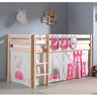 Spielbett Hochbett Kinderbett 90x200 Vorhang Prinzessin Rosa Holzbett Pink Natur