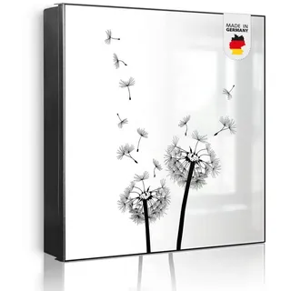 banjado Schlüsselkasten aus Glas mit Motiv Pusteblume 2 (Stahl Gehäuse, mit 50 Haken, beschreibbar & magnetisch), 30 x 30 x 5 cm schwarz