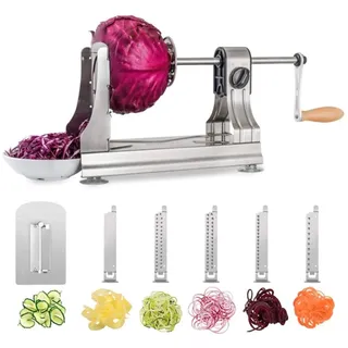 WellToBe Stahl Gemüse Spiralschneider Kartoffel, 6-Klingen Gemüsenudeln Spiralschneider Elektrisch, Zucchini Nudeln Schneider, Zoodle Maker Spiralschneider, 4 Saugnapf mit Anti-Rutsch Technologie