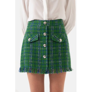 Just Like You Minirock Tweed für Damen mit Karomuster und Quasten grün