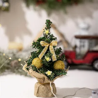 Yeehliny Mini Weihnachtsbaum, 20cm Künstlich Klein Tannenbaum mit Beleuchtung, Künstlicher Weihnachten, Geschmückt Christbaum Tischdeko, Weihnachtsdeko, Zuhause, Büro (1 Stück/Gold)