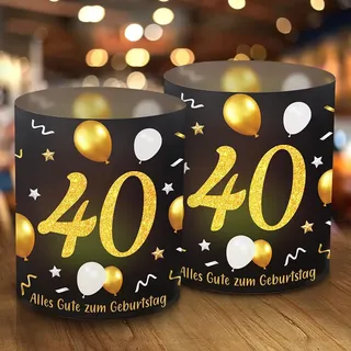 12 Windlicht Tischdeko 40. Geburtstag, Schwarz Gold, Schön Dass Du Da Bist, Für Teelichter Oder Kerzen, Happy Birthday Dekoration