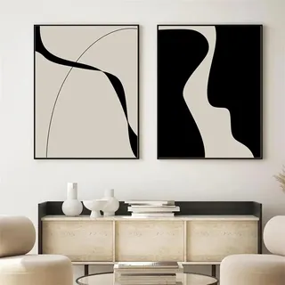 Herfair 2er Poster Set Moderne Wandbilder Abstrakt Schwarz Weiß Bilder Leinwand Kunst Stilvolle Poster Wanddeko für Wohnzimmer Schlafzimmer,ohne Bilderrahmen (50x70cm)