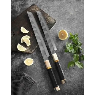 Sakimaru oder Yanagiba Messer 10 Zoll Mit achteckigen Ebenholz- und Büffelhorngriff Lachsmesser und Filetmesser für Sushi und Fisch Damast Edelstahl 33 Lagen sehr scharf 39 cm