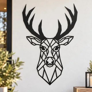 Terma Stahldesign Wanddeko Hirschkopf Geometrisch XXL Schwarz Made in Germany Hirsch Deko Metall Bilder Wand Bild Hirschkopf Deko Wohnzimmer Schlafzimmer Wandtattoo Hirsch Kopf industrial stierkopf