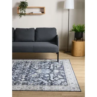 Interiyou Vintage Teppich Wohnzimmer Gent - 240x340 cm Blau - Für Schlafzimmer, Esszimmer, Kinderzimmer - Kurzflor waschbar und rutschfest, Print Muster