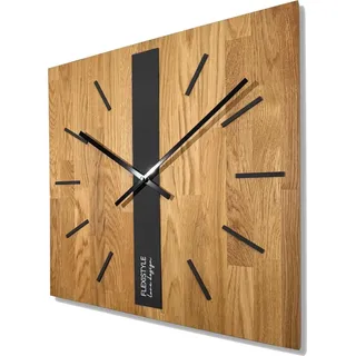 FLEXISTYLE Modern wanduhr ohne tickgeräusche modern wanduhren Holz Badezimmer Wohnzimmer Eiche (Schwarz Eckig, 50cm) - Schwarz/Braun