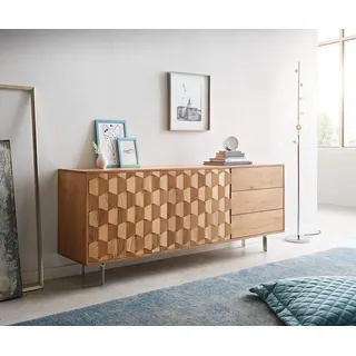 DELIFE Sideboard Fevo, Akazie Natur 175 cm 2 Türen 3 Schubfächer L-Fuß Sideboard beige