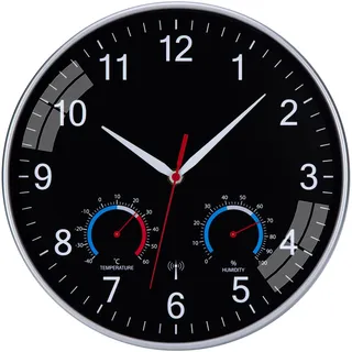 NESIFEE Wanduhr Funk Uhr Mit Temperaturanzeige und Luftfeuchtigkeit Funkuhr Wand Lautlos 30cm Funkwanduhr Moderne Küchenuhr Weiß gut lesbar für Wohnzimmer Büro Küche Uhr