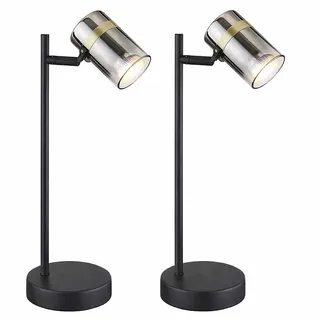 Tischleuchte schwarz Schreibtischleuchte Glas Nachttischlampe schwenkbar, Metall, GU10 Fassung, LxBxH 13,2x12x35 cm, 2er Set