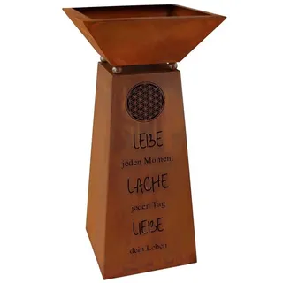 Rostikal Blumenständer Blume des Lebens Deko Säule Garten Pflanzschale (Set, Säule mit Pflanzschale), echter Rost braun