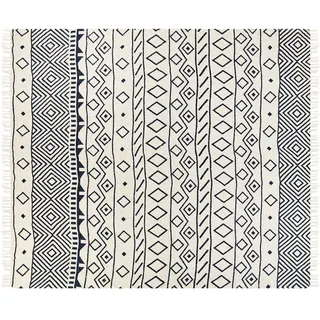 Decke Baumwolle beige / marineblau 220 x 240 cm geometrisches Muster NAJUY