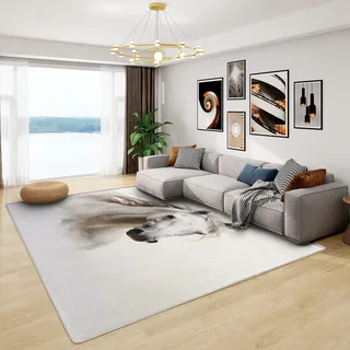 Teppich Mädchen Pferd - Teppich Wohnzimmer Schlafzimmer Pferdemotiv, Großer Teppich Pferde, Weich Kurzflor & Waschbar & rutschfest Wohnzimmerteppich, Kinderteppich, Bettvorleger 100x200 cm