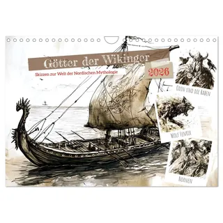 Calvendo Götter der Wikinger - Skizzen zur Welt der Nordischen Mythologie (Wandkalender 2026 DIN A4 quer), CALVENDO Monatskalender: Götter, Drachenboote, ... für Abenteurer (CALVENDO Kunst)