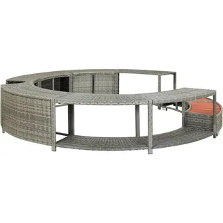 Hommdiy Whirlpool Umrandung mit Stauraum Rund Poolumrandung Poolverkleidung für Spa Grau Poly Rattan Stahlrahmen Eukalyptus-Hartholz Grau Schwimmbadwerbung Whirlpool Umrandung, 46459110