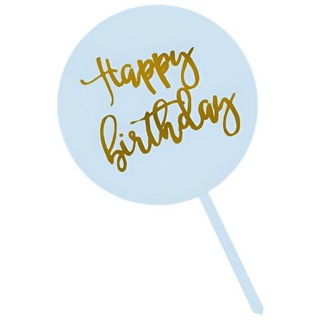 Festivalartikel Tortenstecker Happy Birthday Blau mit Goldener Aufschrift Topper Geburstag blau