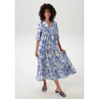 Aniston CASUAL Maxikleid, mit großflächigem. grafischen Blumendruck - NEUE KOLLEKTION, Gr. 38 - N-Gr, blau-wollweiß, , 65320000-38 N-Gr