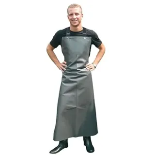 Chaps & More Wasserfeste sehr abriebfeste PVC-Schürze in grau mit verkreuzten Bändern im Rücken für Steinmetz Pflasterer lange Schürze 1,35 x 1.00m - Lange Schürze (1.35mx1.00m)