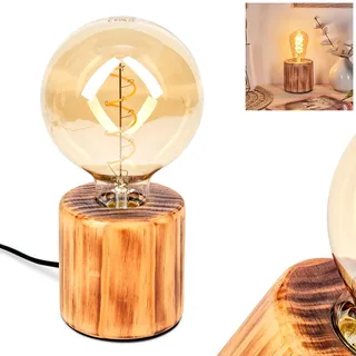 HOFSTEIN Tischleuchte Argea, Tischlampe aus Holz in Naturfarben, moderne Leuchte im skandinavischen/Boho-Design, Schalter am Kabel, Höhe 10 cm, E27, Wohnzimmer, Schlafzimmer, Esszimmer, Flur, Büro