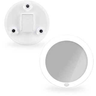EMKE Kosmetikspiegel mit Beleuchtung mit 5 Fach Vergrößerungsspiegel, Weiß LED Schminkspiegel mit Saugnapf, 165 mm Durchmesser Tragbarer Wandspiegel Batteriebetrieben
