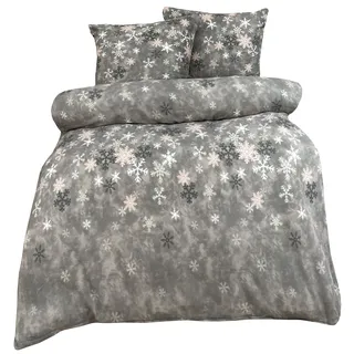 Leonado Vicenti - Warme Winter Bettwäsche Schneeflocken Kristall Grau Fleece gestreift modern Schlafzimmer Garnitur Set Bezug Decke wählbar 135x200 / 155x220 / 200x200 / 200x220 / 240x220