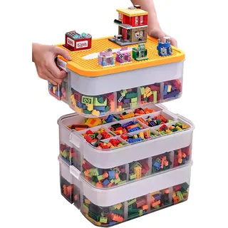 Aufbewahrungsbox für Lego Bausteine Ablagefächer Stapelbar Kisten Spielzeug Aufbewahrung mit Deckel Stapelboxen Kunststoff Sortierboxen Kleinteile Transparent Organizer Box Kinder Spielzeugkiste