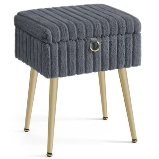 SONGMICS Schminktisch-Stuhl, gepolstert, Metallbeine, verstellbare Füße | Hocker mit Stauraum, Fußhocker, Wohnzimmer, Schlafzimmer, Ankleidezimmer, Grau und Gold, GLAMOR Kollektion LOM505GZ02