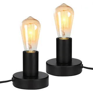 Eusamxon Tischlampe,Nachttischlampe,kleine lampe nachtischlampen 2-er set Dekorative Lampe industrial deko lampenfassung e27,Max. 40 Watt,Inklusive Kabelschalter(Schwarz)