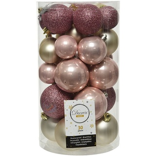 Weihnachtskugeln Kunststoff 4cm - 6cm Mix 30 Stück mit Glitzer Hellrosa pink Altrosa Perle Creme