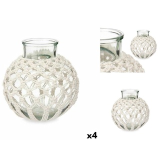 Gift Decor Dekovase Vase Weiß Stoff Glas 25 x 26,5 x 25 cm 4 Stück Makramee weiß