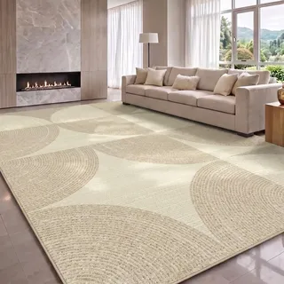 Wohnzimmer Teppich Beige 200x300 cm, Kinder & Haustierfreundlich, OEKO-TEX | Maschinenwaschbarer Kurzflor-Teppich für Wohnzimmer, Schlafzimmer & Esszimmer, Rutschfest, Pflegeleicht, Weich & Robust