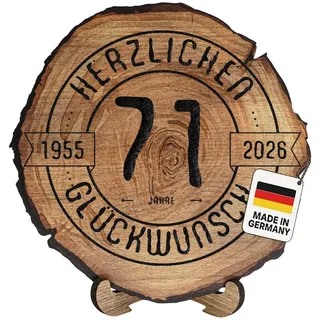 Holzscheibe 71 Jahre Geburtstag, Glückwunsch-Schild, Baumscheiben-Optik, Ø 30 cm, HDF-Platte 6 mm