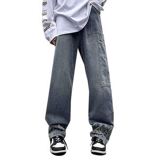 KIKI Jeanshotpants Jungen Jeans Y2K Baggy Hose Weites Bein Cargo Teenager Denim Jeans L
