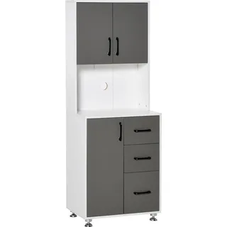 HOMCOM Küchenschrank Hochschrank mit 2 Türen und 3 Schubladen, Mikrowellenregal Küchenbuffet, Aufbewahrungsschrank aus Spanplatte und Stahl, Grau und Weiß 60x40x160 cm   Aosom.de