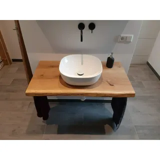Waschtisch Eiche massiv Baumkante geölt Waschtischkonsole Holz (90 x 40 cm)