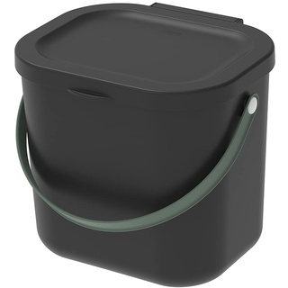 Rotho Albula Biomülleimer Deckel für die Küche, Kunststoff (PP recycelt), schwarz, 6l (23,5 x 20,0 x 20,8 cm)
