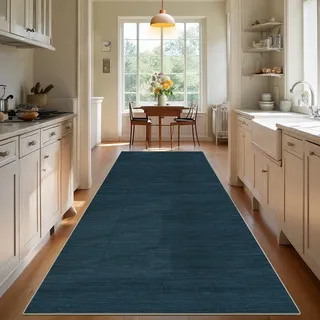 Teppich Läufer Flur Langer Küche Teppich Rutschfest Waschbar Teppichläufer Flurteppich Küchenteppich anti Rutsch Korridor Teppiche Läufer Flur für Küche Eingang, Abstrakter Blau, 80 x 350 cm