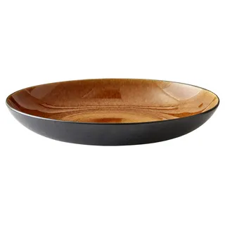 BITZ Schale, Obstschale/Salatschüssel aus Steinzeug, 40 cm im Durchmesser, spülmaschinenfest, schwarz/bernsteinfarben