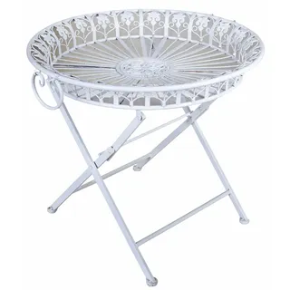 Teetisch SHABBY CHIC GARTEN Weiß Eisen Ø65 cm Beistelltisch Vintage Antik Gartentisch Patiniert Metall Romantisch Balkonmöbel Rund Tisch Landhausstil Outdoor Flechtoptik Garten Terrasse Shabby Chic